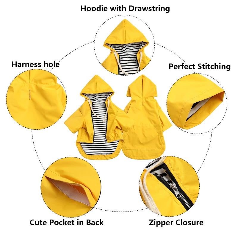 Morezi Dog Raincoat rain Jacket Raincoat Dogs Waterproof Small Medium Breeds Zip Closure Storage Pocket Harness Hole Yellow S - Image 3
